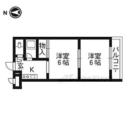 叡山電鉄叡山本線 元田中駅 徒歩4分の賃貸マンション 5階2Kの間取り