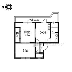 わかさ川ハイツ 2DKの間取図画像