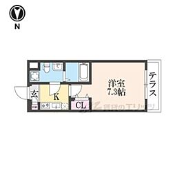 D.Clarest CREST TAPP 二条 1Kの間取図画像