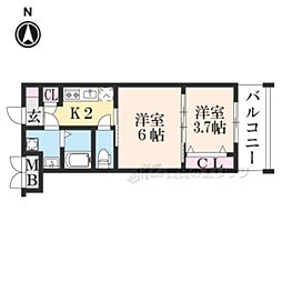 CRESTTAPP京都二条 2Kの間取図画像