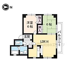 カーサ紫明 2LDKの間取図画像
