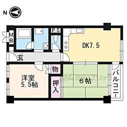 京福修学院マンション 2DKの間取図画像