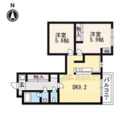 聖護院谷口マンション 2LDKの間取図画像