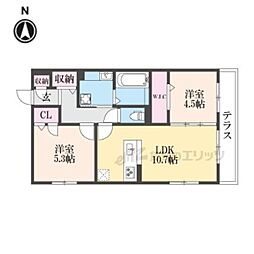 京都市中京区西ノ京西月光町アパート 2LDKの間取図画像