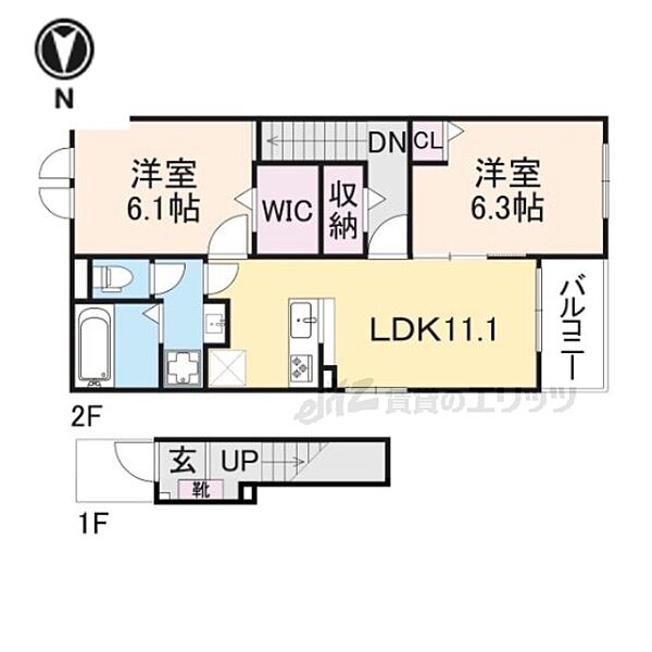 滋賀県湖南市柑子袋字東浦(賃貸アパート2LDK・2階・58.57㎡)の写真 その2