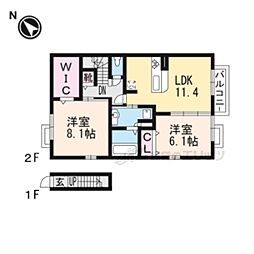 JR湖西線 比叡山坂本駅 徒歩15分の賃貸アパート 2階2LDKの間取り