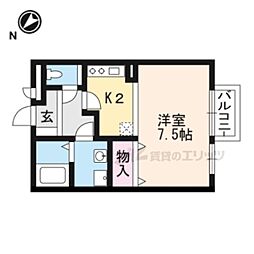 モナリエコートI 1階1Kの間取り