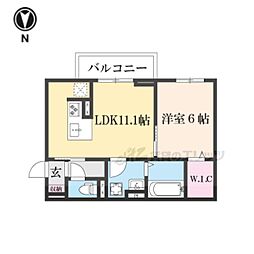 JR草津線 手原駅 徒歩23分の賃貸アパート 3階1LDKの間取り