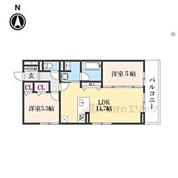 JR東海道・山陽本線 南草津駅 徒歩13分の賃貸アパート 3階2LDKの間取り