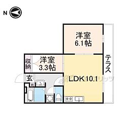 レオパレス堅田 1階2LDKの間取り