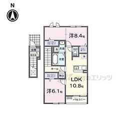 近江鉄道近江本線 愛知川駅 徒歩19分の賃貸アパート 2階2LDKの間取り
