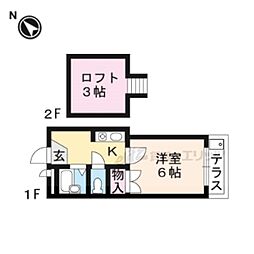 ハイム西川瀬田 2階1Kの間取り