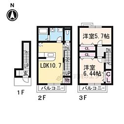 レイクパレット 2階2LDKの間取り