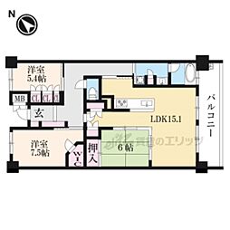 ブランズ西大津レイクテラス 2階3LDKの間取り