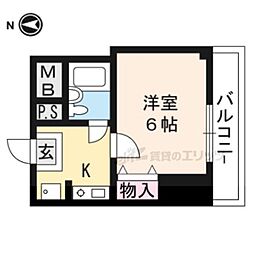 JR湖西線 大津京駅 徒歩6分の賃貸マンション 2階1Kの間取り