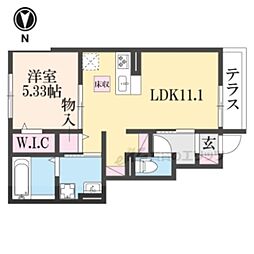 グレイスコーポV 1階1LDKの間取り