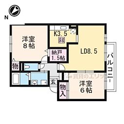 パティオドリームＡ棟 1階2LDKの間取り