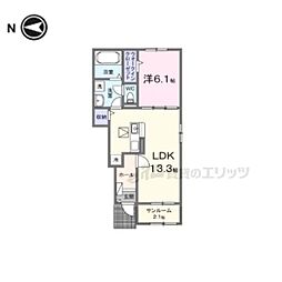 近江鉄道近江本線 水口城南駅 徒歩21分の賃貸アパート 1階1LDKの間取り