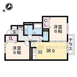 JR湖西線 堅田駅 徒歩21分の賃貸アパート 1階2DKの間取り