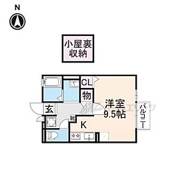 ビヴレージュ 2階1Kの間取り
