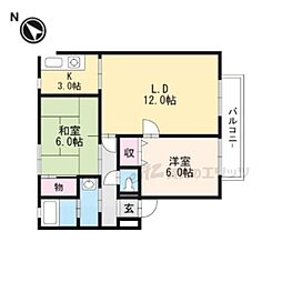 サンガーデン野洲 1階2LDKの間取り