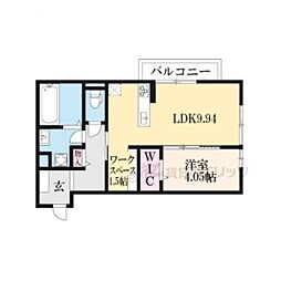 リバーハイツ唐崎 2階1LDKの間取り