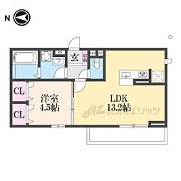 アリア西矢倉 1階1LDKの間取り