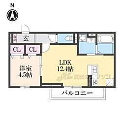 JR東海道・山陽本線 草津駅 徒歩20分の賃貸アパート 3階1LDKの間取り