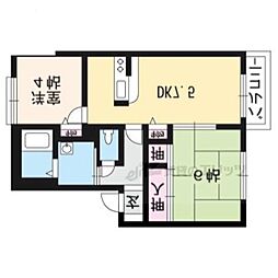 アイランド22壱番館 2階2DKの間取り