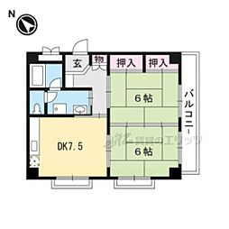 JR東海道・山陽本線 大津駅 徒歩5分の賃貸マンション 5階2DKの間取り