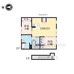 JR草津線 三雲駅 徒歩27分の賃貸アパート 2階2LDKの間取り