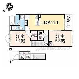 クレメント近江八幡 A 2LDKの間取図画像