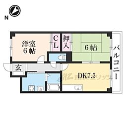 御園ハイツ1 2DKの間取図画像