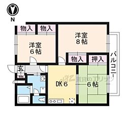 エステートピア瀬田A棟 3DKの間取図画像