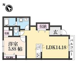 シティパル栗東 1LDKの間取図画像