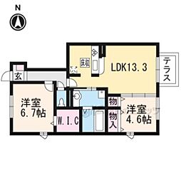 ディールーム琵琶 2LDKの間取図画像
