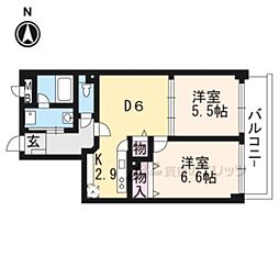 サンセールりら 2DKの間取図画像