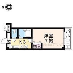 コモド清水 3階1Kの間取り