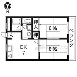 ラーバン嵯峨 1階2DKの間取り