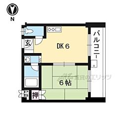 JR山陰本線 円町駅 徒歩3分の賃貸マンション 4階1DKの間取り
