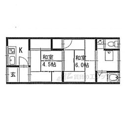 第二八ノ坪荘 2階2Kの間取り