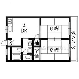 ラーバン嵯峨 3階2DKの間取り