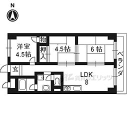 ハイツ桂Ａ棟 4階3DKの間取り