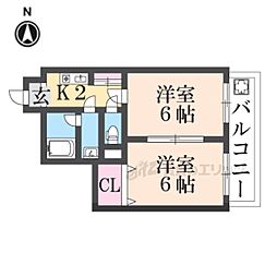 阪急京都本線 西京極駅 徒歩29分の賃貸マンション 2階2Kの間取り