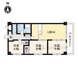 近鉄京都線 十条駅 徒歩10分の賃貸マンション 5階3LDKの間取り