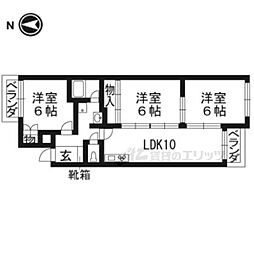 JR東海道・山陽本線 向日町駅 徒歩18分の賃貸マンション 2階3LDKの間取り