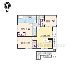 阪急嵐山線 松尾大社駅 徒歩18分の賃貸アパート 2階3LDKの間取り