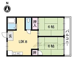 離宮ガーデンハイツ 1階2LDKの間取り