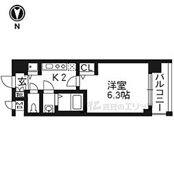 京都市営烏丸線 五条駅 徒歩7分の賃貸マンション 4階1Kの間取り