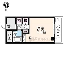 JR山陰本線 嵯峨嵐山駅 徒歩8分の賃貸マンション 2階1Kの間取り